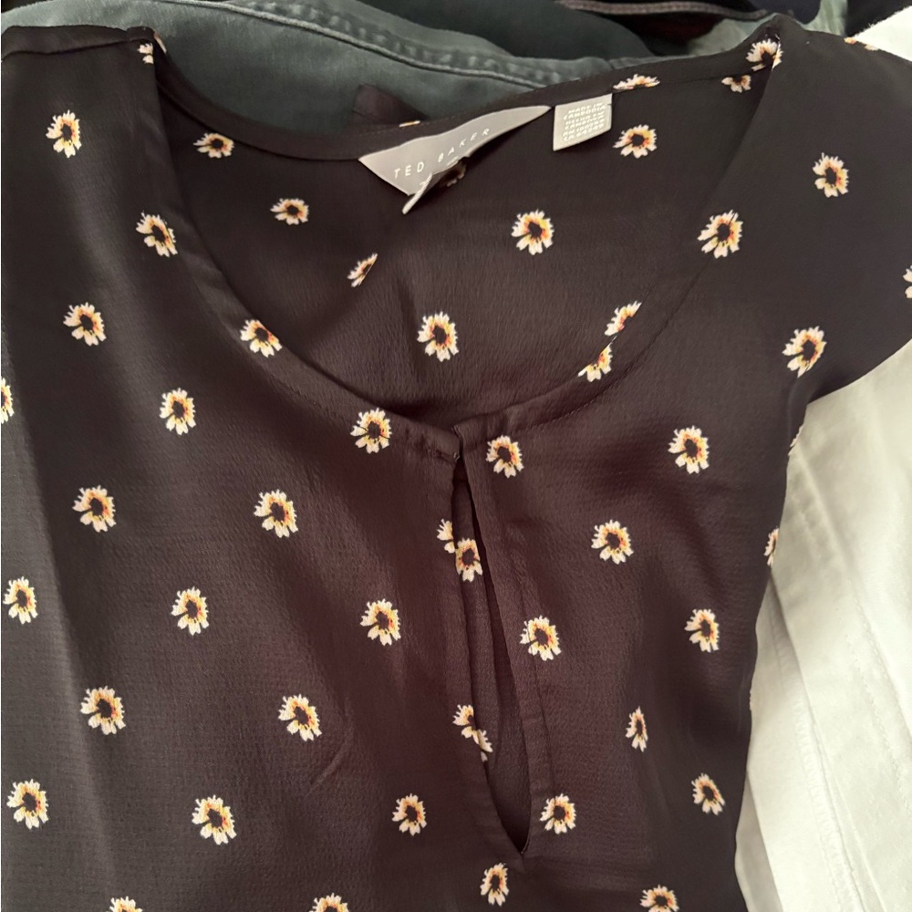 Ted Baker Black Blouse with Daisy Print